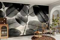 High-contrast leaf silhouettes on Experiments with Leaves Wall Mural GD4899
