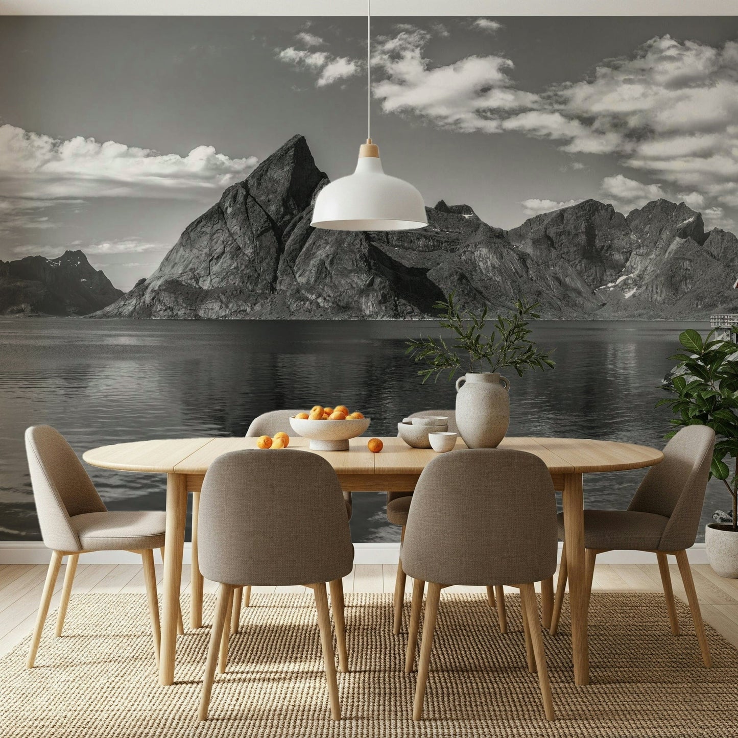 Home entrance feature wall with Exploring the Norwegian Fjords Wall Mural design.