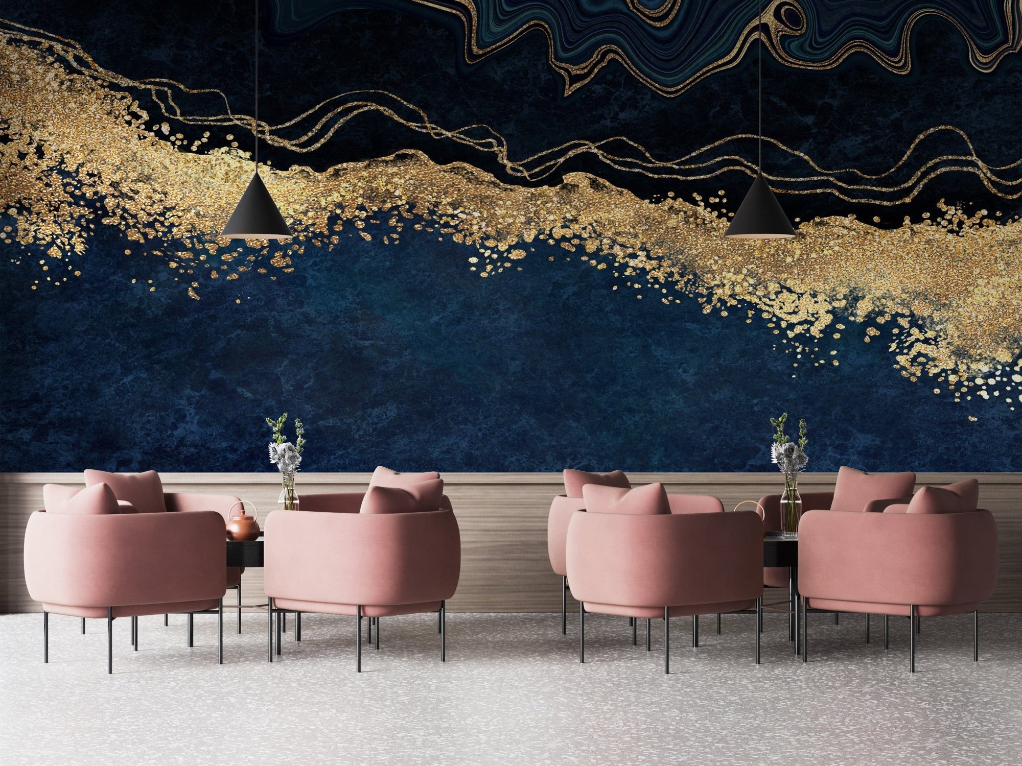 Elegant blue and gold marble wallpaper A117
