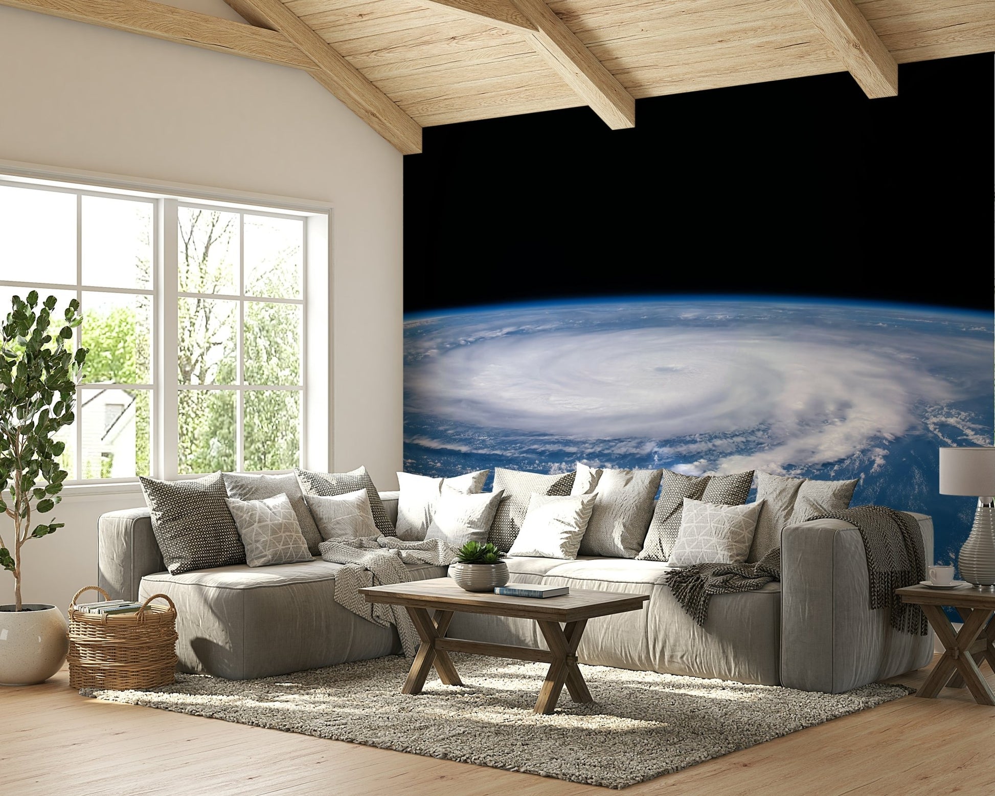 The storm clouds swirl in a massive spiral around the center.

