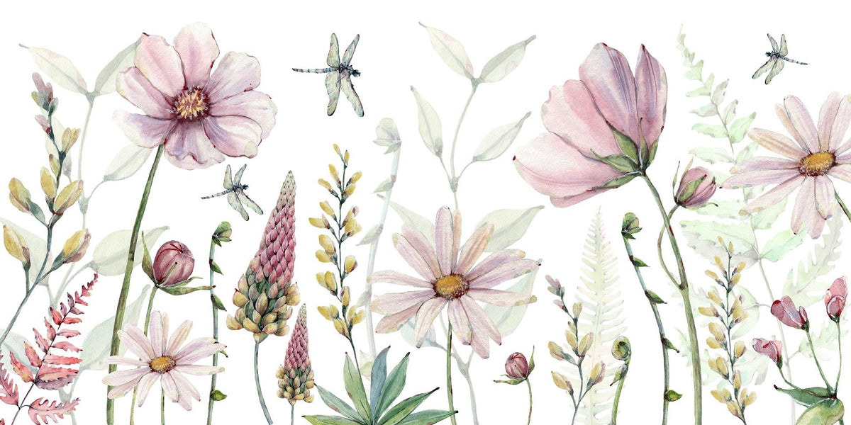 pink floral cascade wall murals in your room — zoomed
