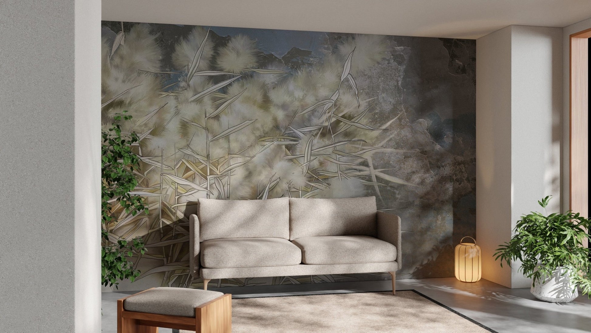 Facinating White Reed Artistic Wallpaper Mural - Giffywalls