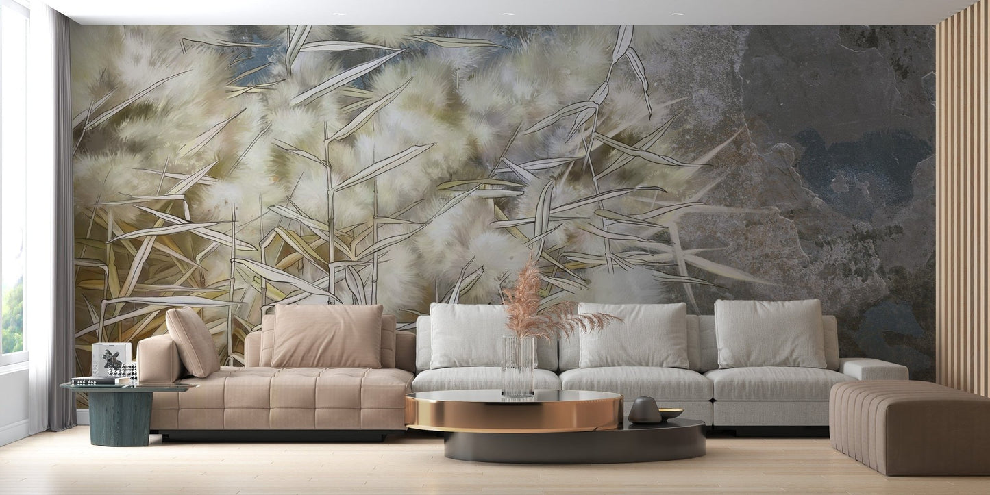 Facinating White Reed Artistic Wallpaper Mural - Giffywalls