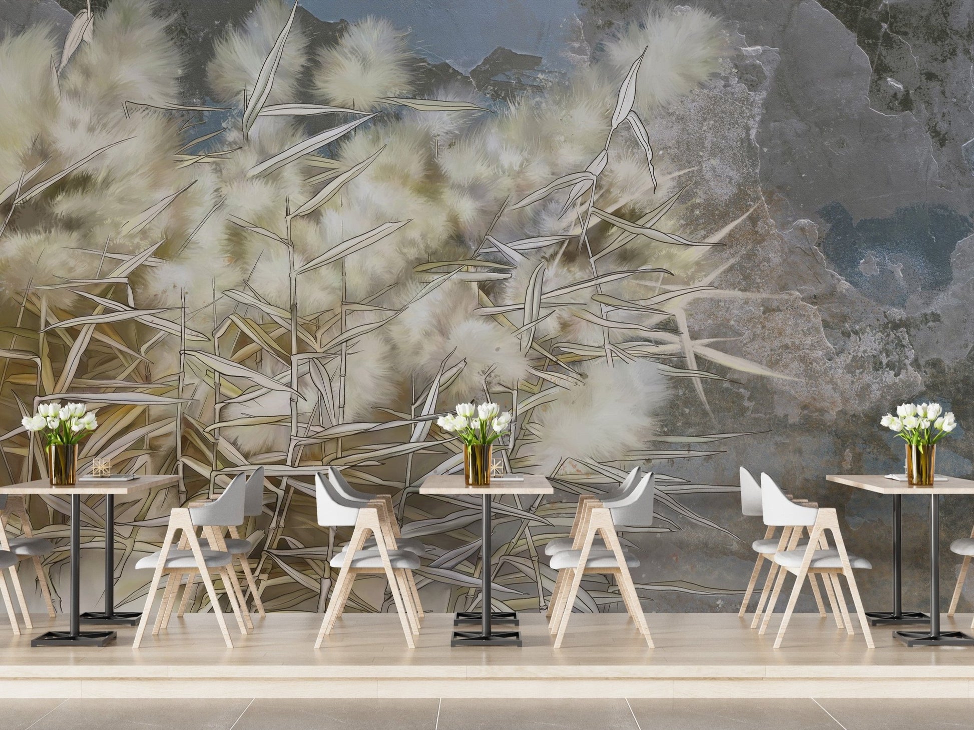 Facinating White Reed Artistic Wallpaper Mural - Giffywalls