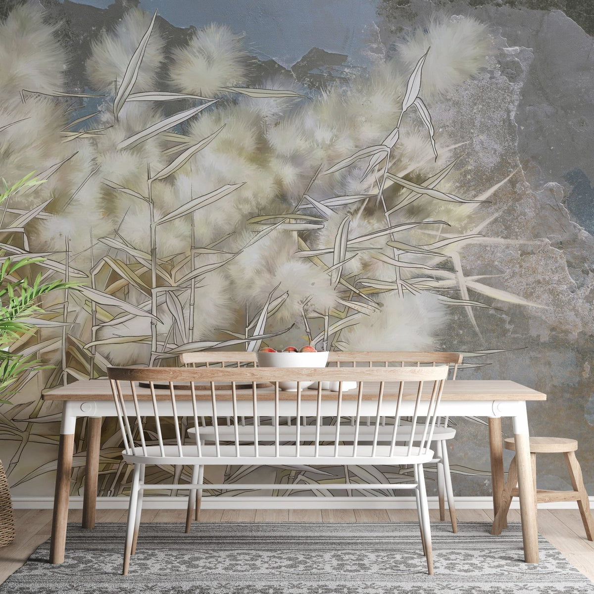 Elegant white reed wallpaper mural design A244