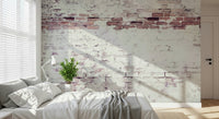 Detailed view of the weathered mortar and subtle color wash on the brickwork mural., GD6120