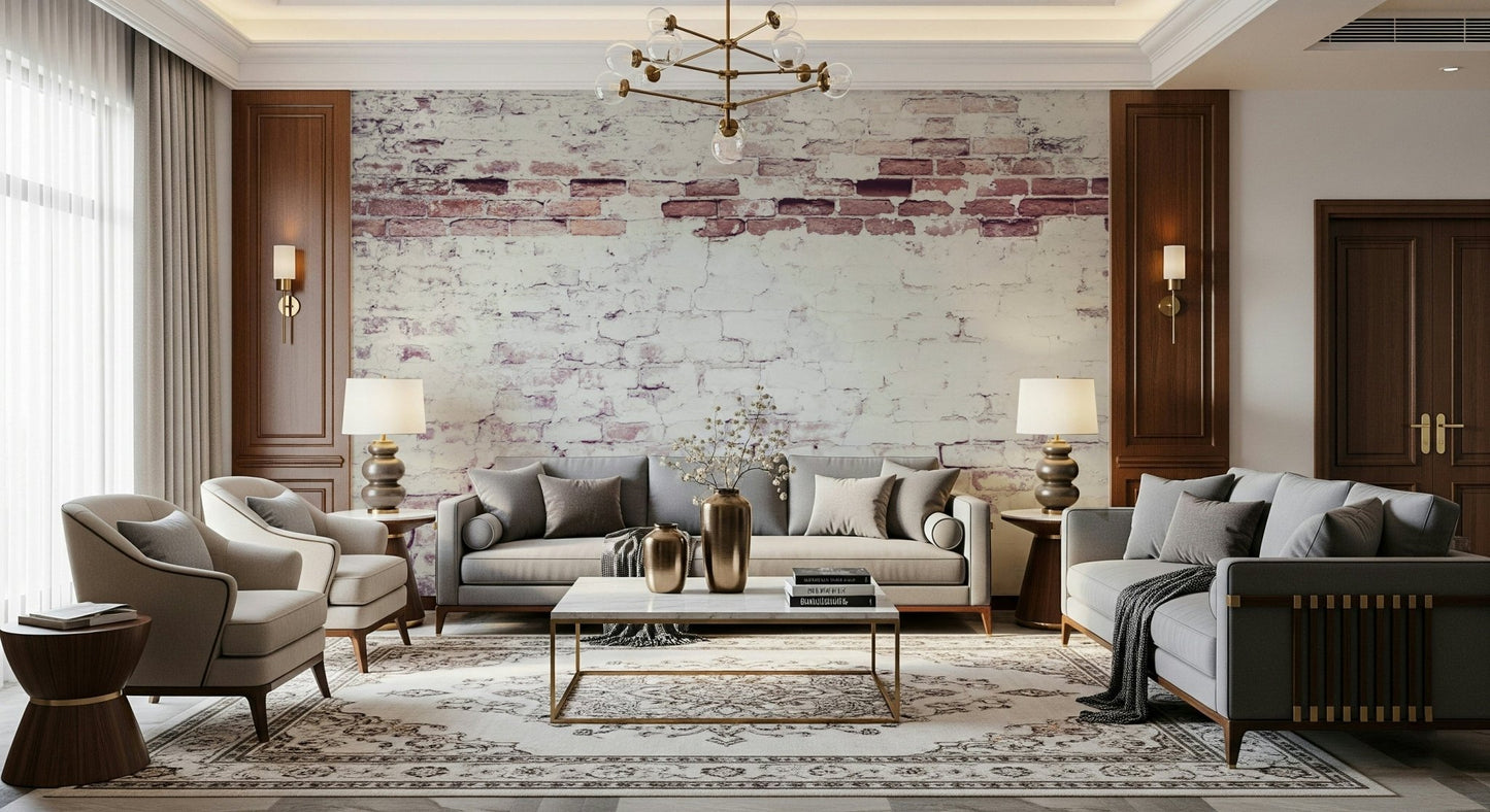 Textured gray mortar on the Faded Heritage Brickwork wallpaper for walls, full view., GD6120