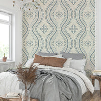 Calm arona wallpaper with timeless ogee styling

