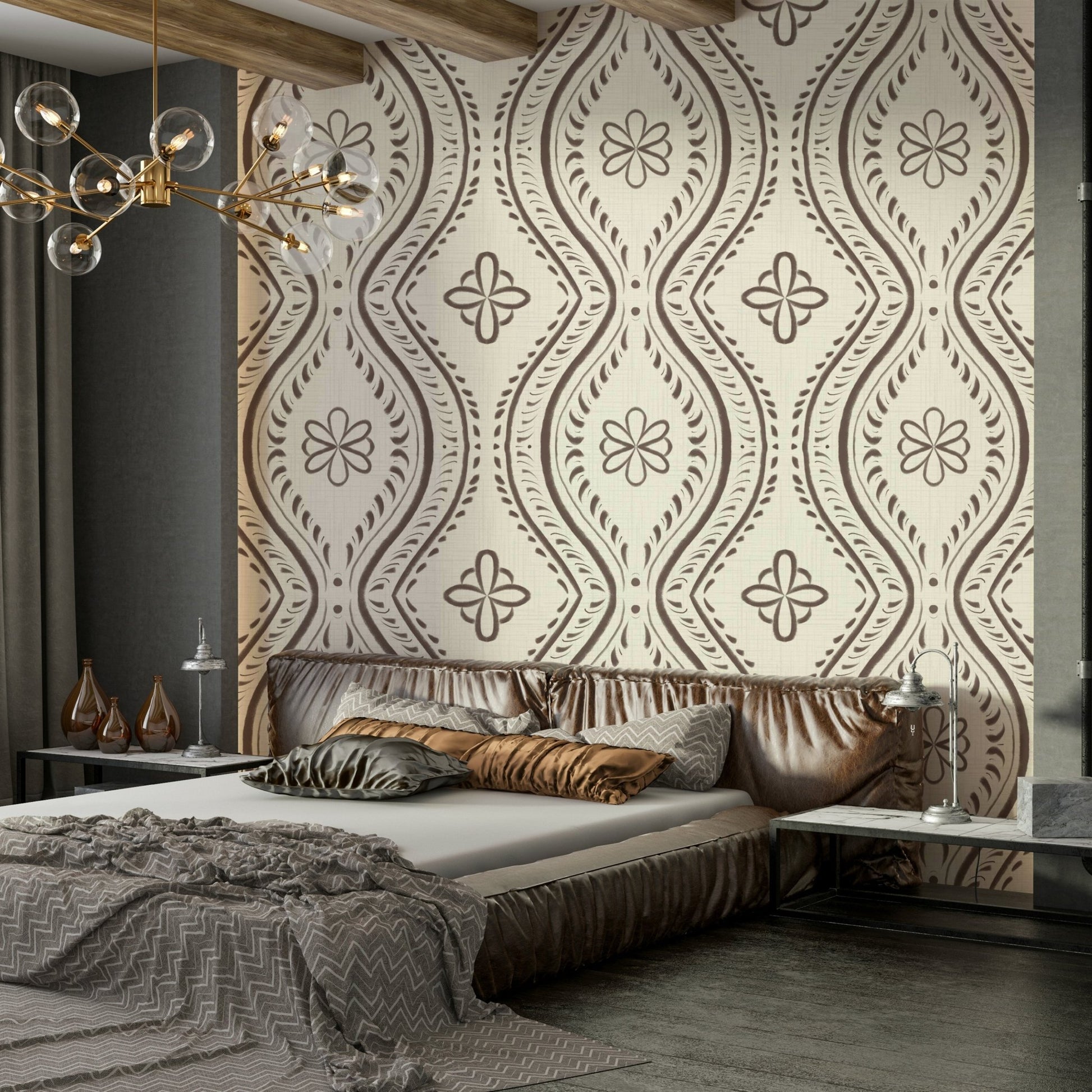 Classic damask pattern in rich coffee quartz tones

