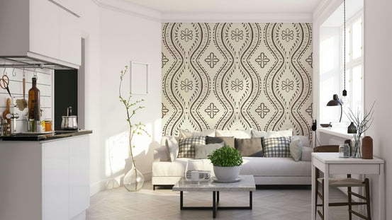 Bright coffee-colored wallpaper with vintage motif, GD1747