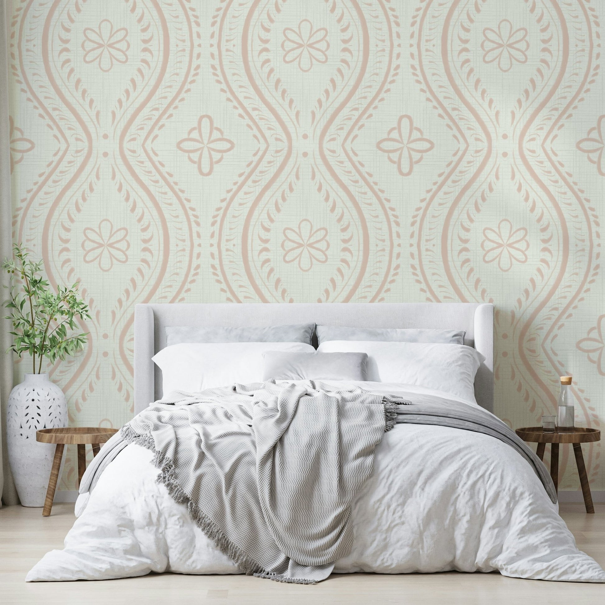 Soft neutral damask pattern in cream tan finish

