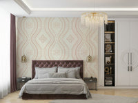 Creamy tan wallpaper with vintage damask detailing

