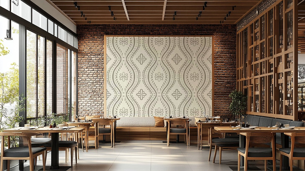 Faded ogee damask wallpaper in bright laurel oak, GD1750