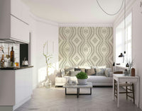 Bright-toned damask wallpaper in nature-inspired hues

