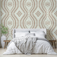 Earthy ogee wallpaper with warm mocha background, GD1751