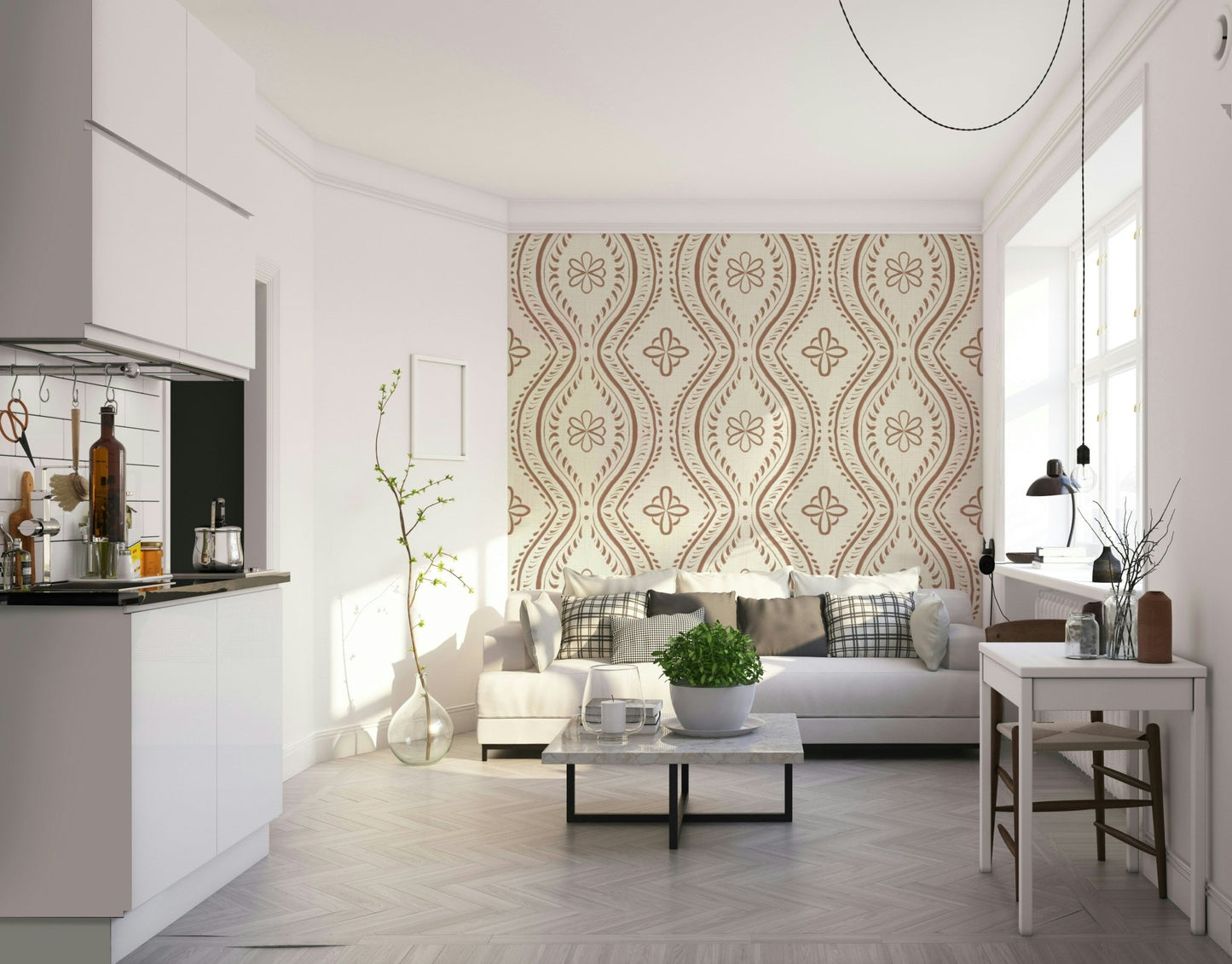 Subtle ogee motif in soft mocha mousse finish, GD1751
