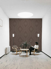Faded ogee damask wallpaper in coffee quartz hue

