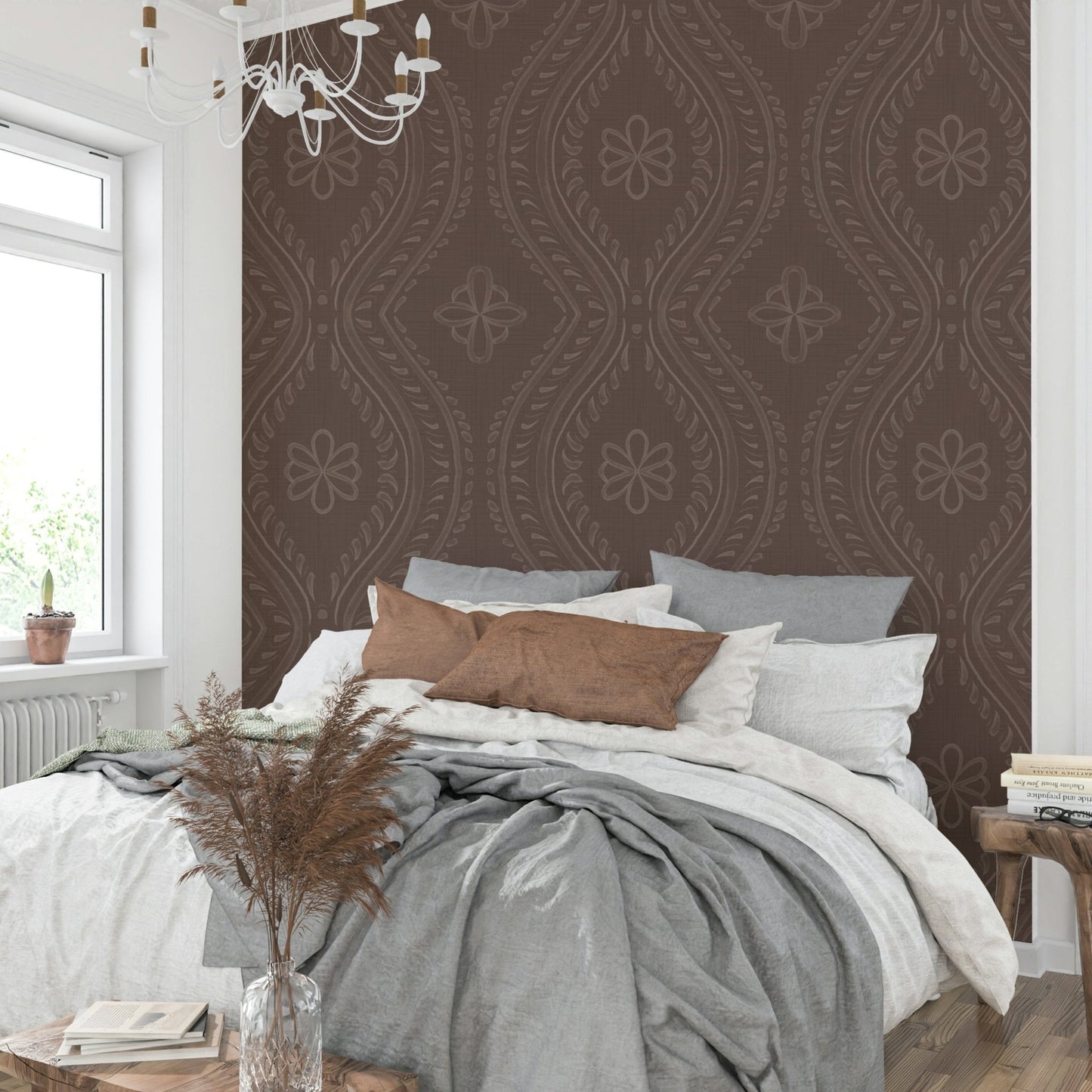 Vintage-style wallpaper with faded coffee quartz design

