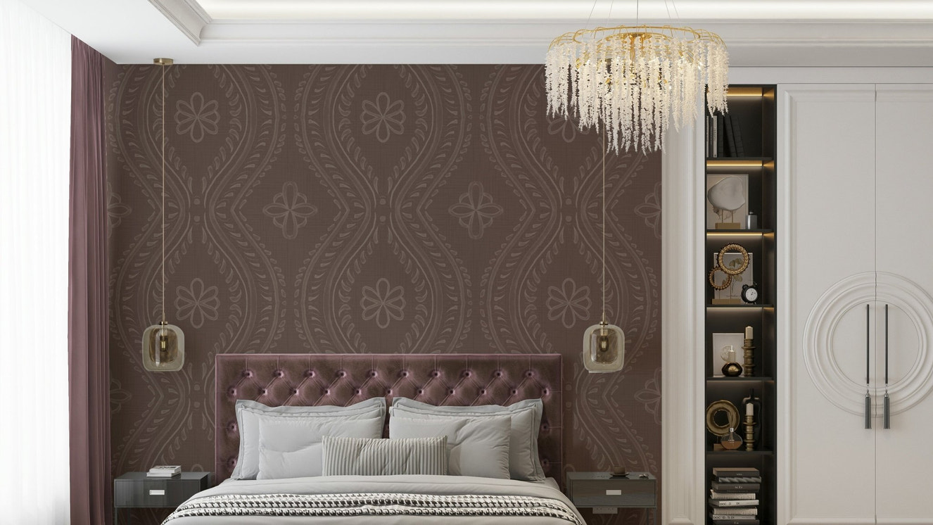 Coffee quartz damask wallpaper with elegant pattern

