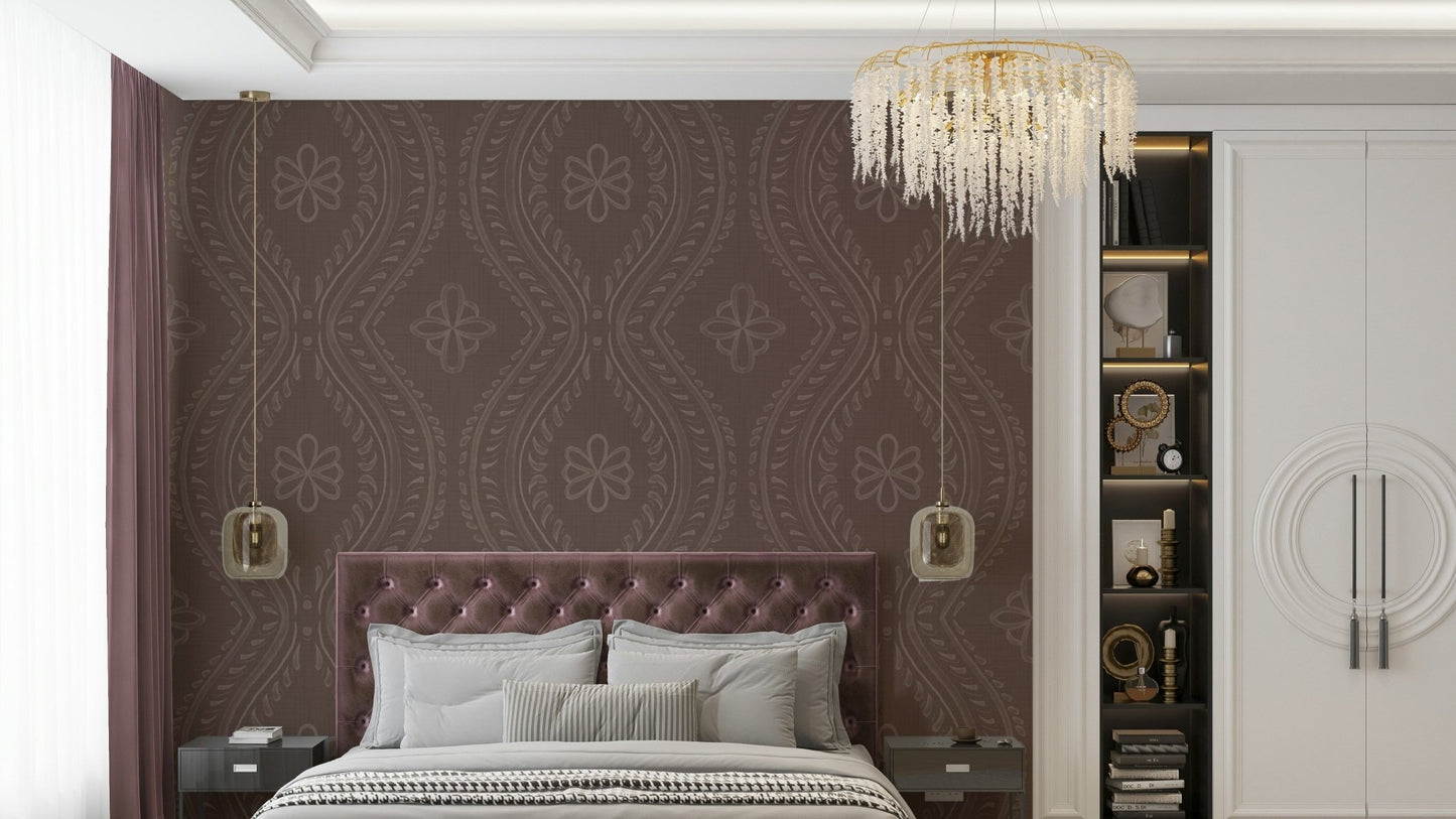 Coffee quartz damask wallpaper with elegant pattern

