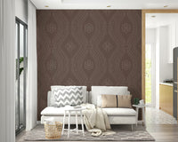 Sophisticated damask wall covering in warm brown tones

