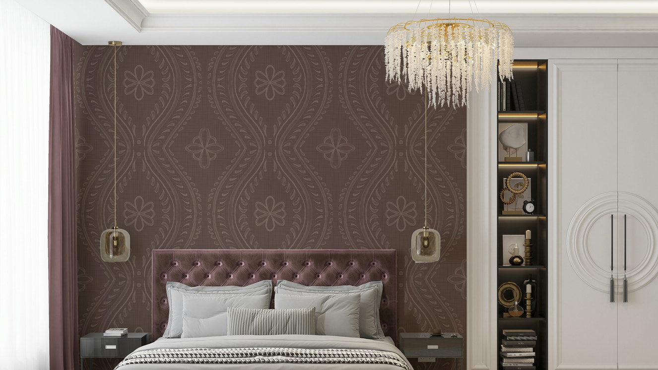 Coffee quartz damask wallpaper with elegant pattern

