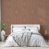 Mocha Mousse Wallpaper with Faded Ogee Damask pattern

