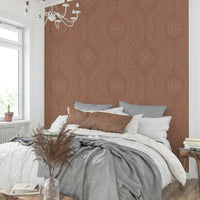 Elegant Faded Ogee Damask pattern in Mocha Mousse

