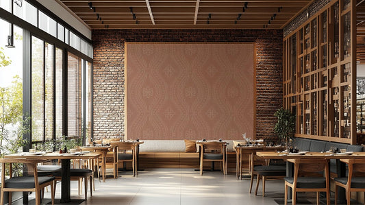 Faded Ogee Damask in Mocha Mousse for walls

