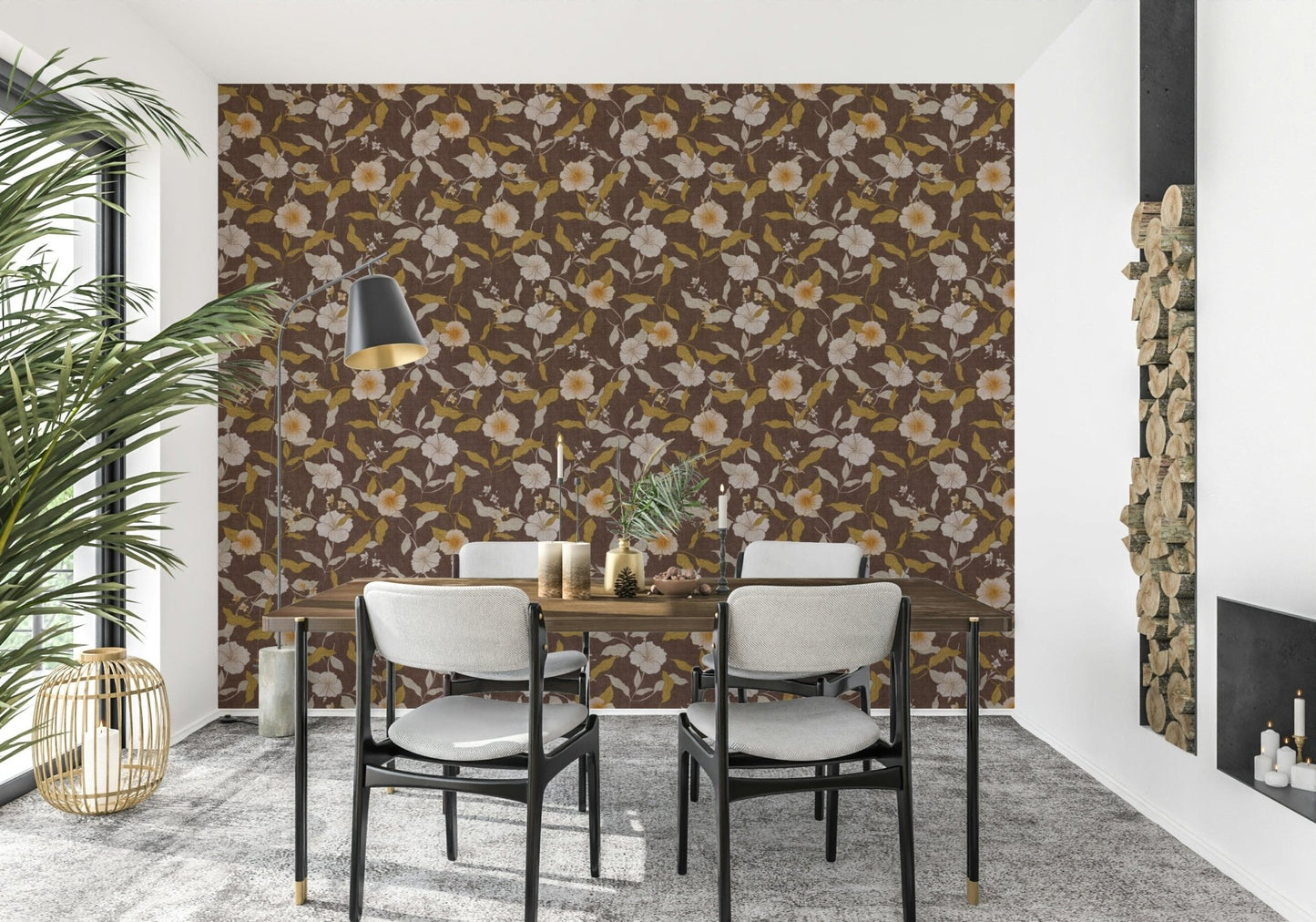 Sophisticated Faded Tropical Floral Antique wall mural art.
