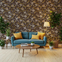 Cream and gold floral fabric-like wall mural, elegant style.