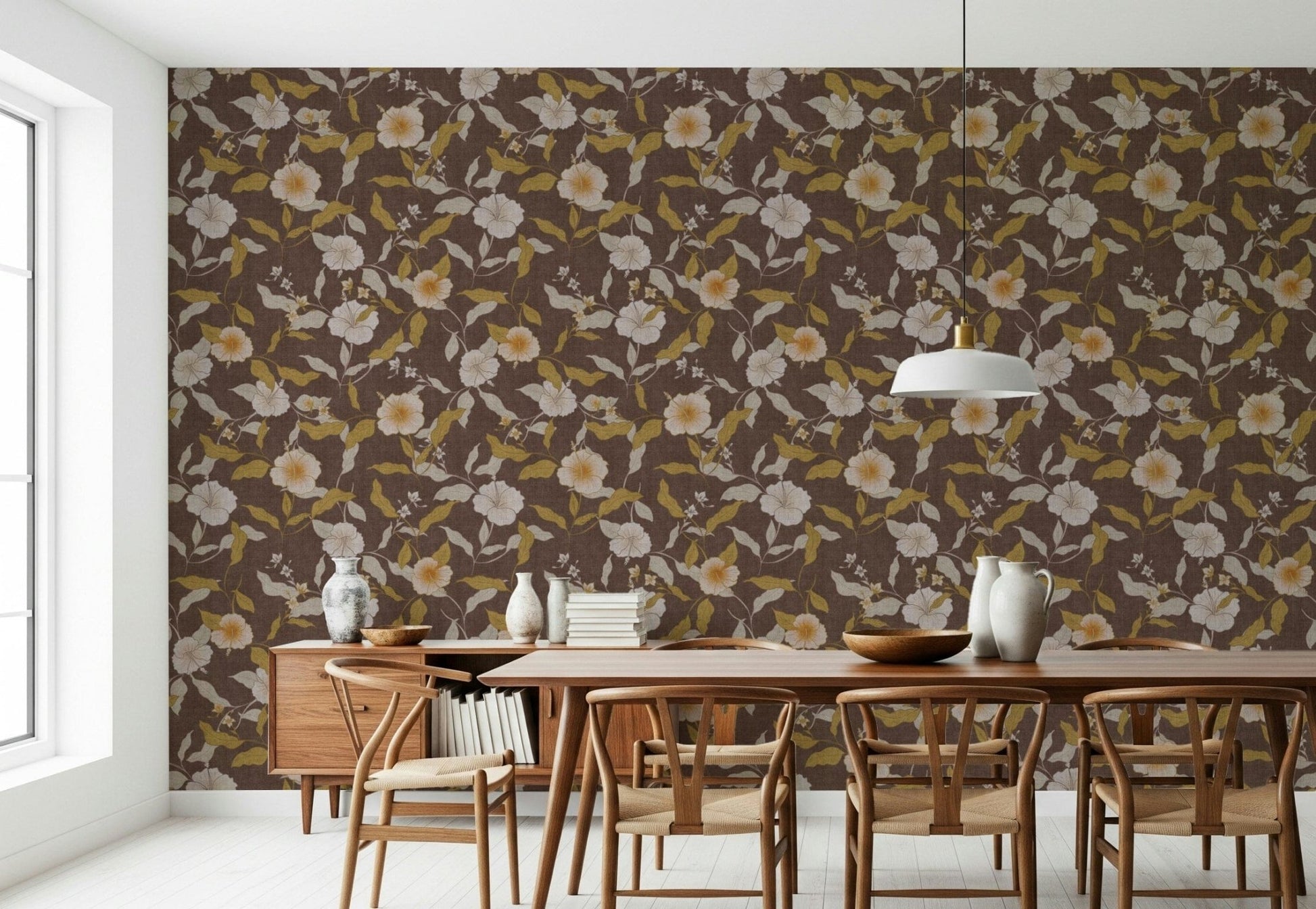 Faded Tropical Floral Antique wall covering, exquisite details.