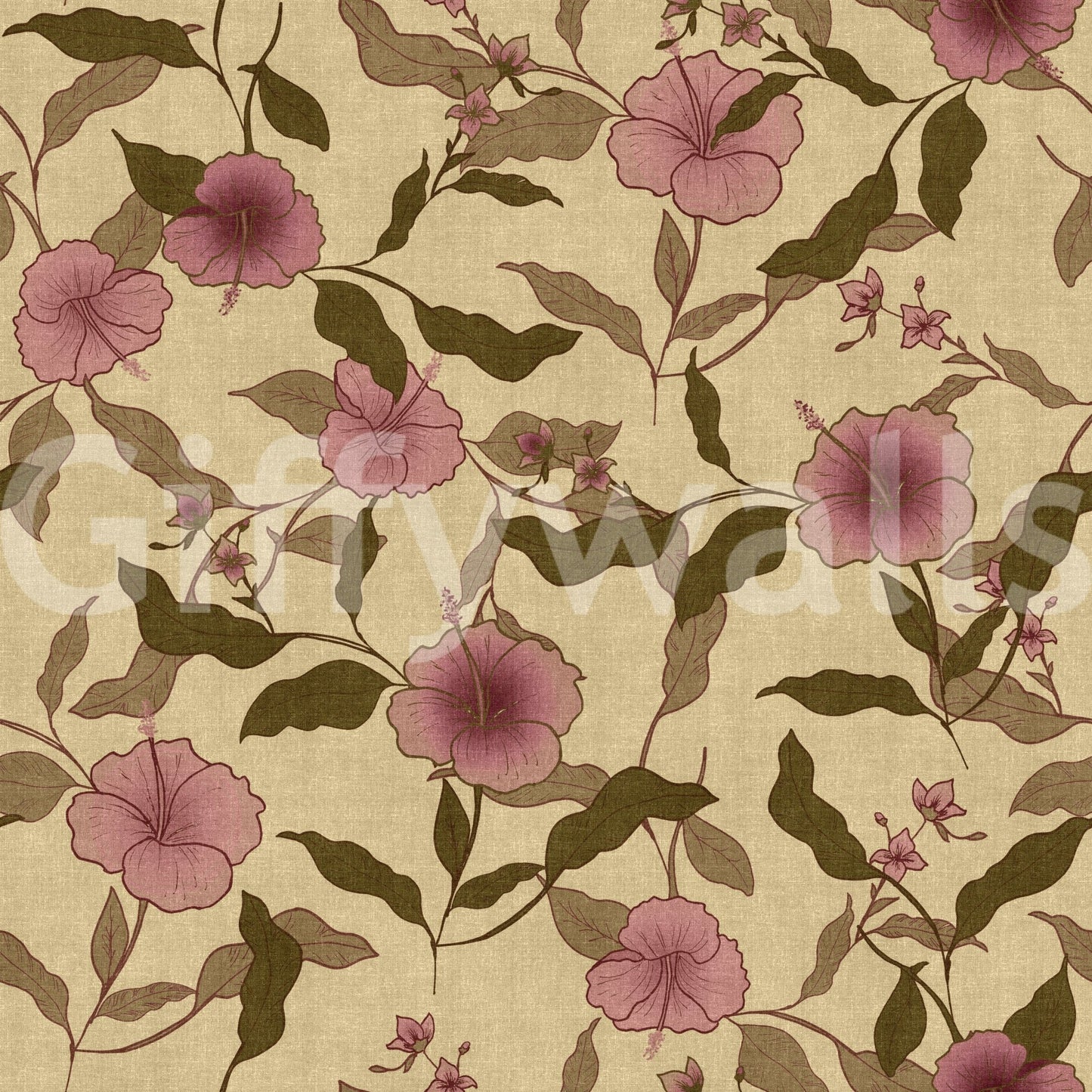 Subtle damask look, dense foliage, and stylized petals wallpaper.