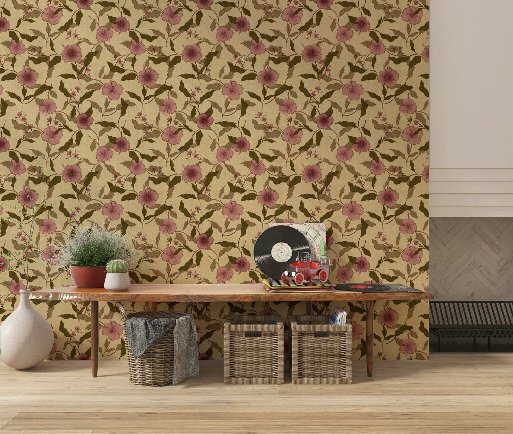 Hibiscus flower wallpaper Faded Tropical Heritage: Classic tropical design.