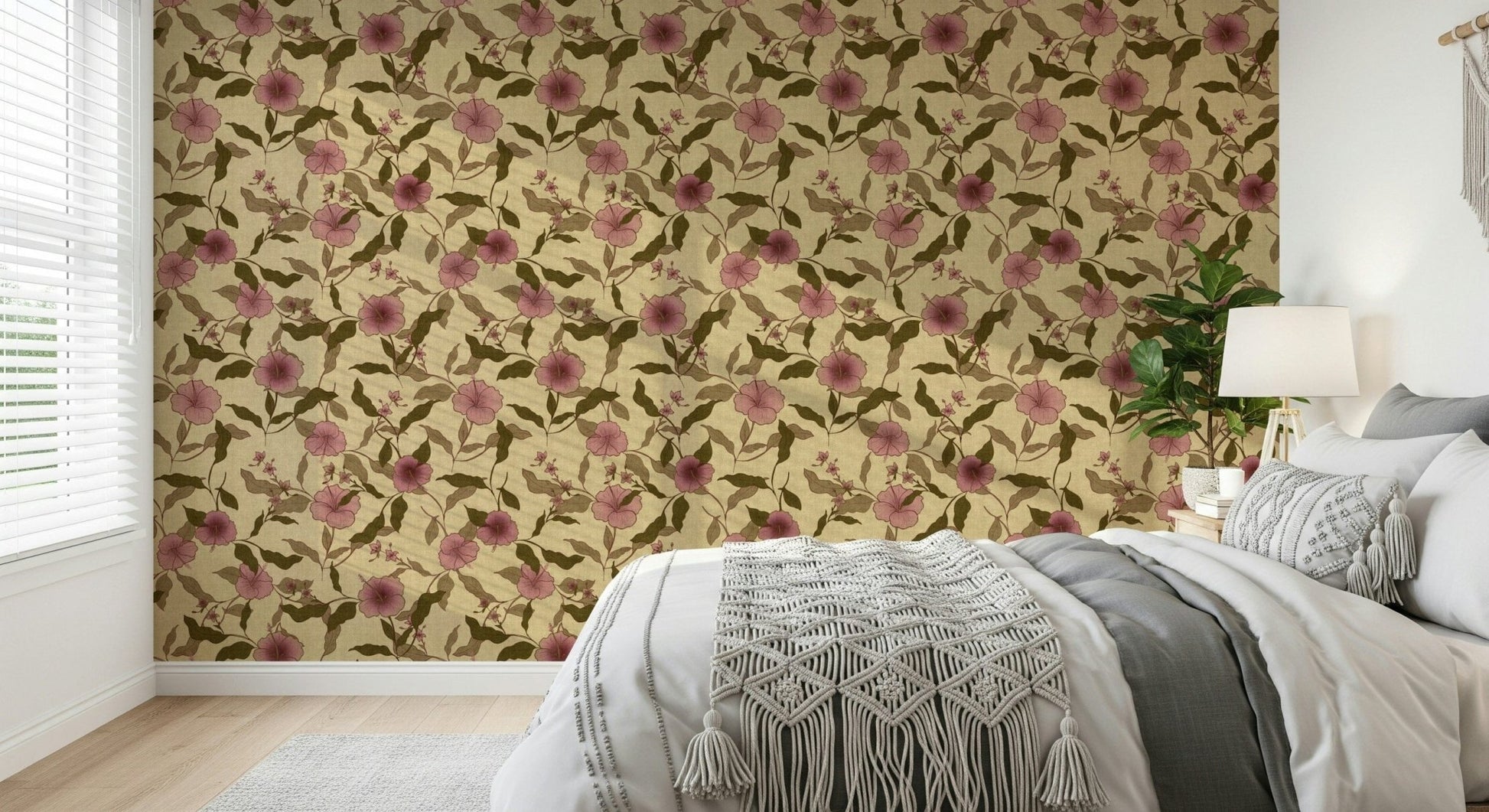 Wall mural Faded Tropical Floral Heritage: Romantic faded color palette.