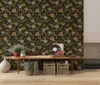 Symmetrical tropical leaves on Faded Tropical Floral Wallpaper mural.