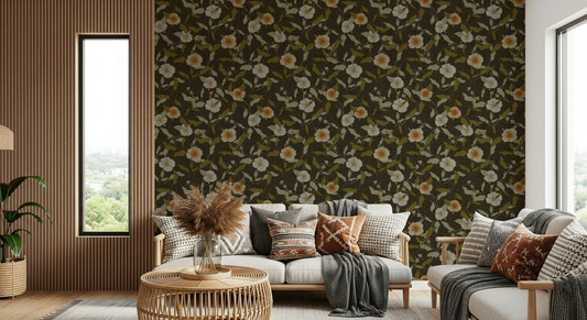 Old Fashioned tropical wall mural: subtle elegance, beautiful flower pattern.