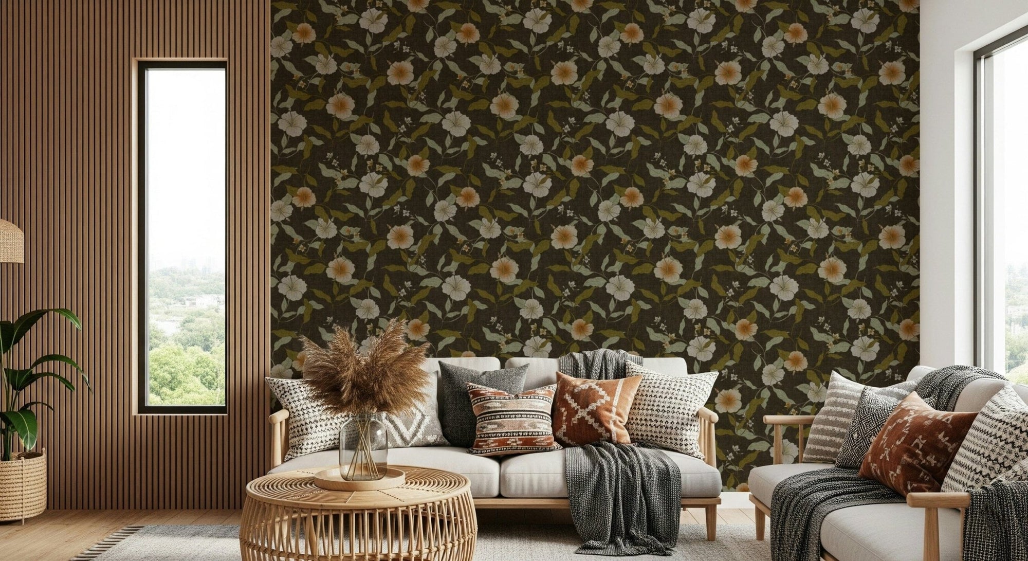 Old Fashioned tropical wall mural: subtle elegance, beautiful flower pattern., GD6990