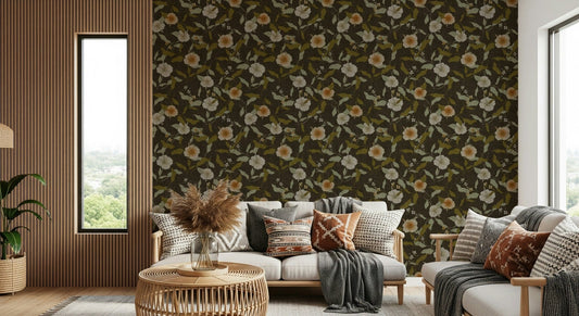 Old Fashioned tropical wall mural: subtle elegance, beautiful flower pattern.
