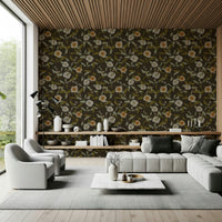 Scattered muted orange flowers in Faded Tropical Floral Wallpaper soft design.