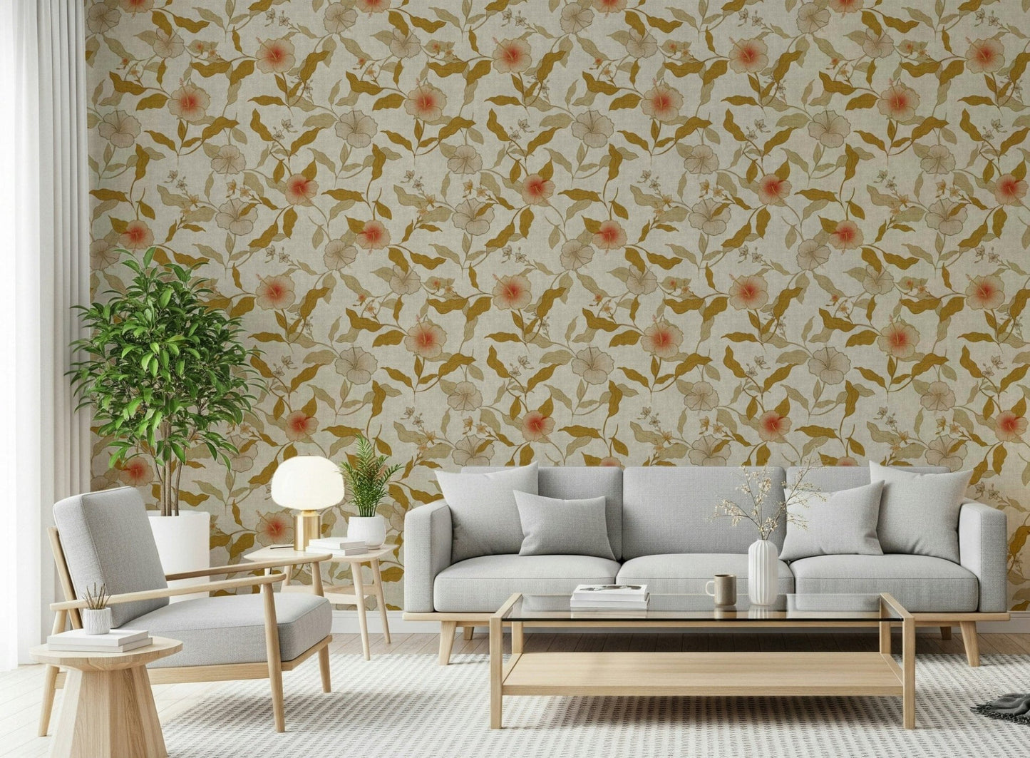 Elegant Tropical Floral Timeless wall covering textile-look fabric.