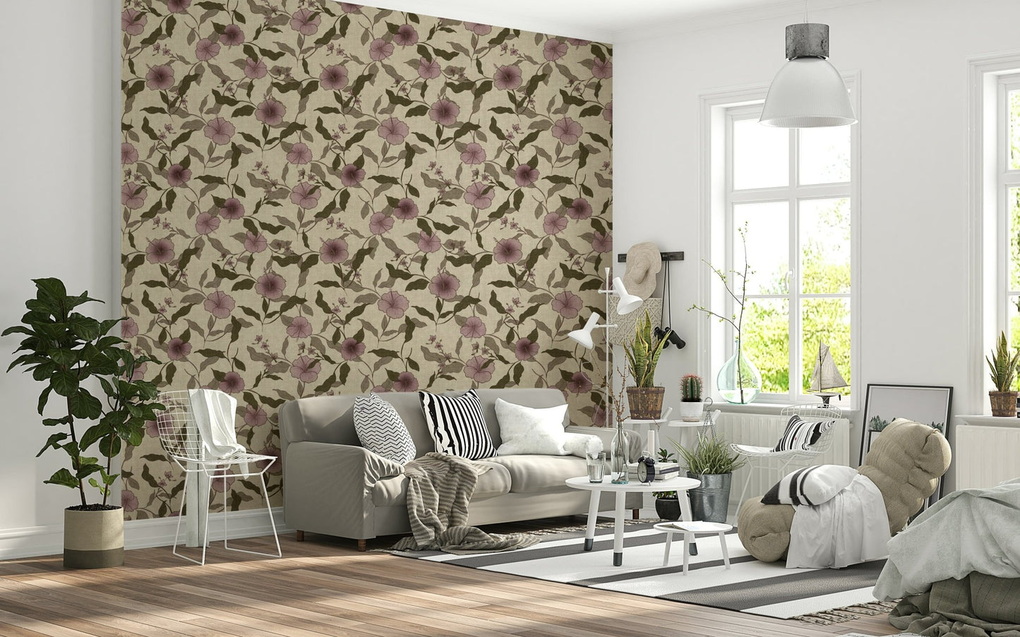 Faded Tropical Floral Vintage dusty wallpaper aesthetic mural.