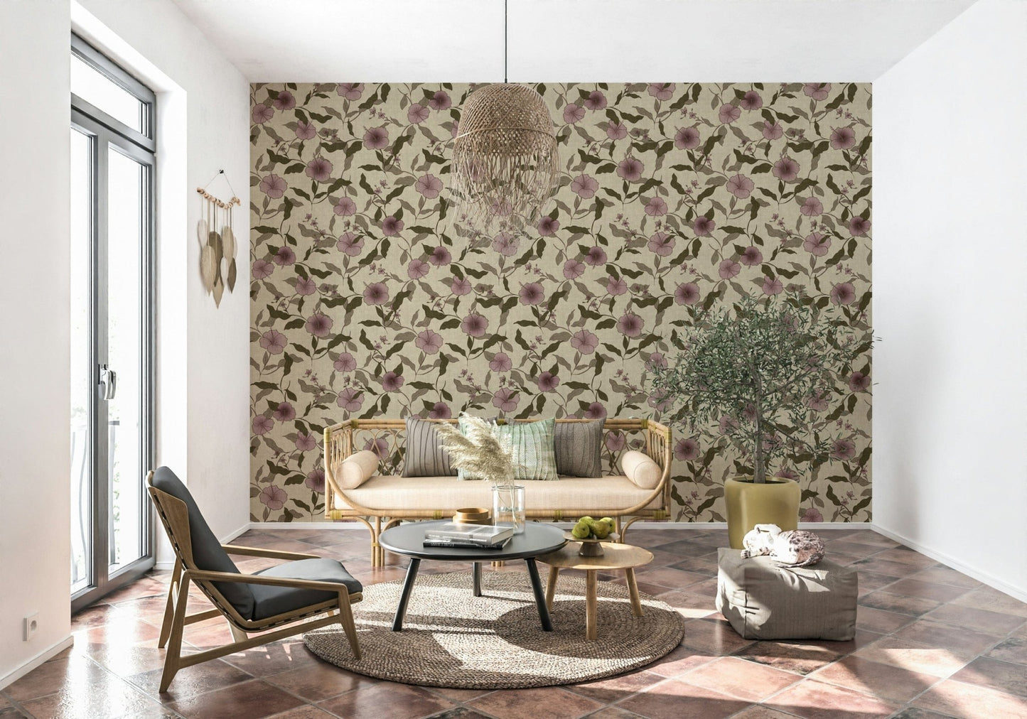 Lovely Faded Tropical Floral Vintage peel and stick wall covering.