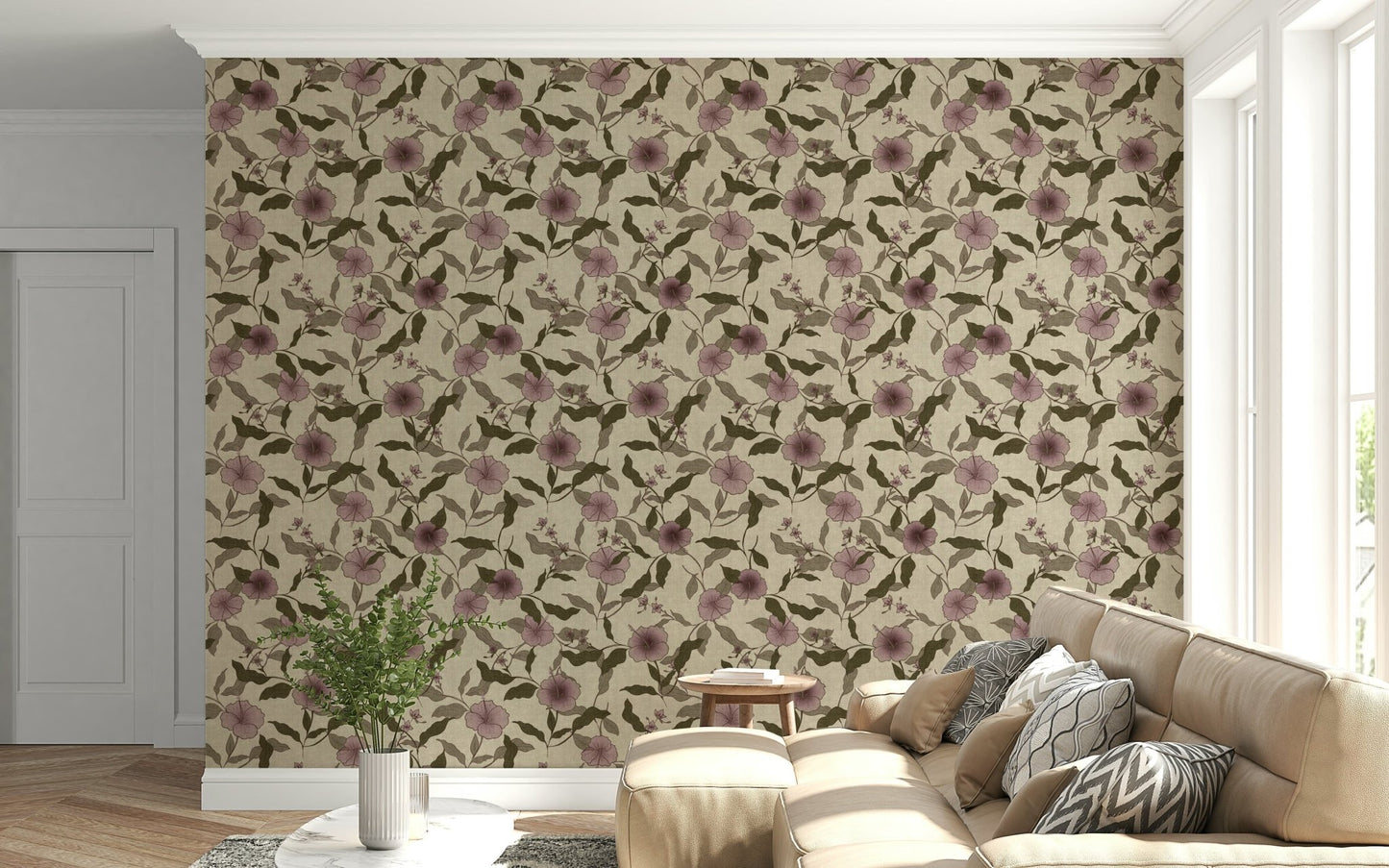 Faded Tropical Floral Vintage muted wallpaper interior choice.