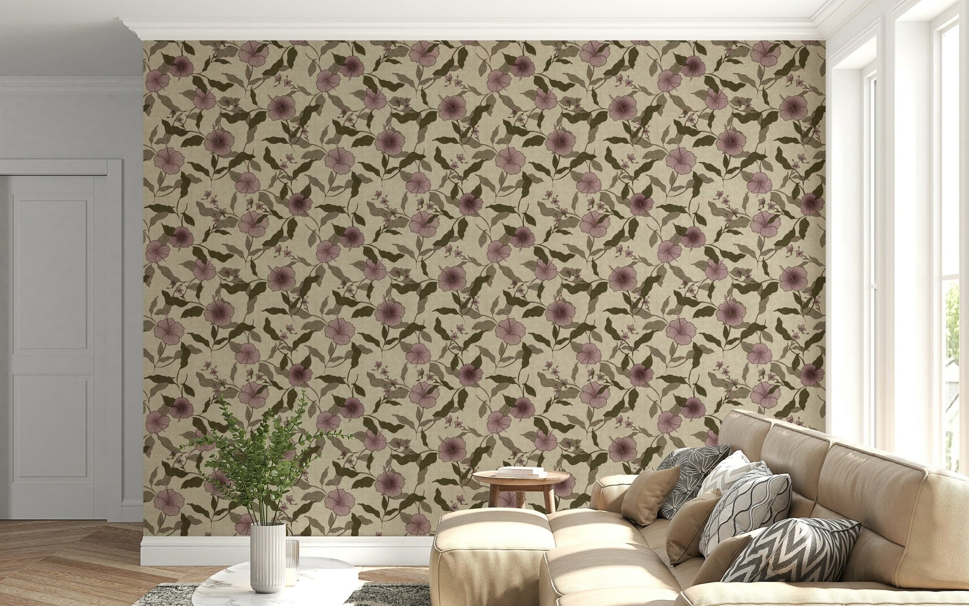 Faded Tropical Floral Vintage muted wallpaper interior choice.