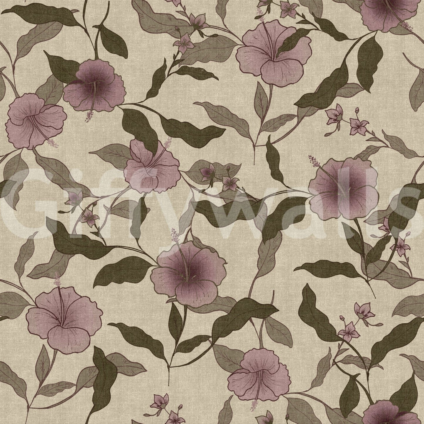 Faded Tropical Floral Vintage stylish fabric texture mural.
