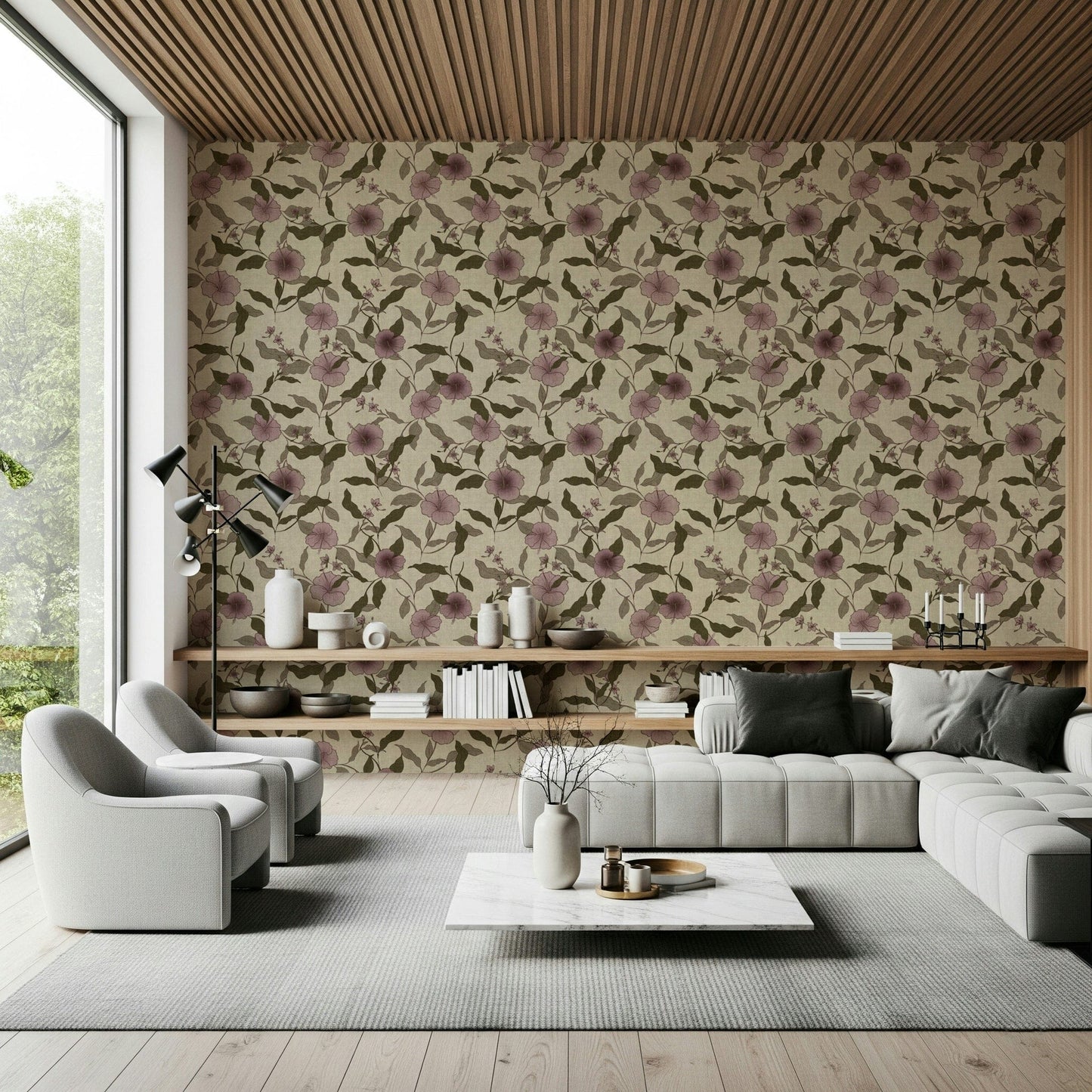 Faded Tropical Floral Vintage subtle wallpaper for refined walls.
