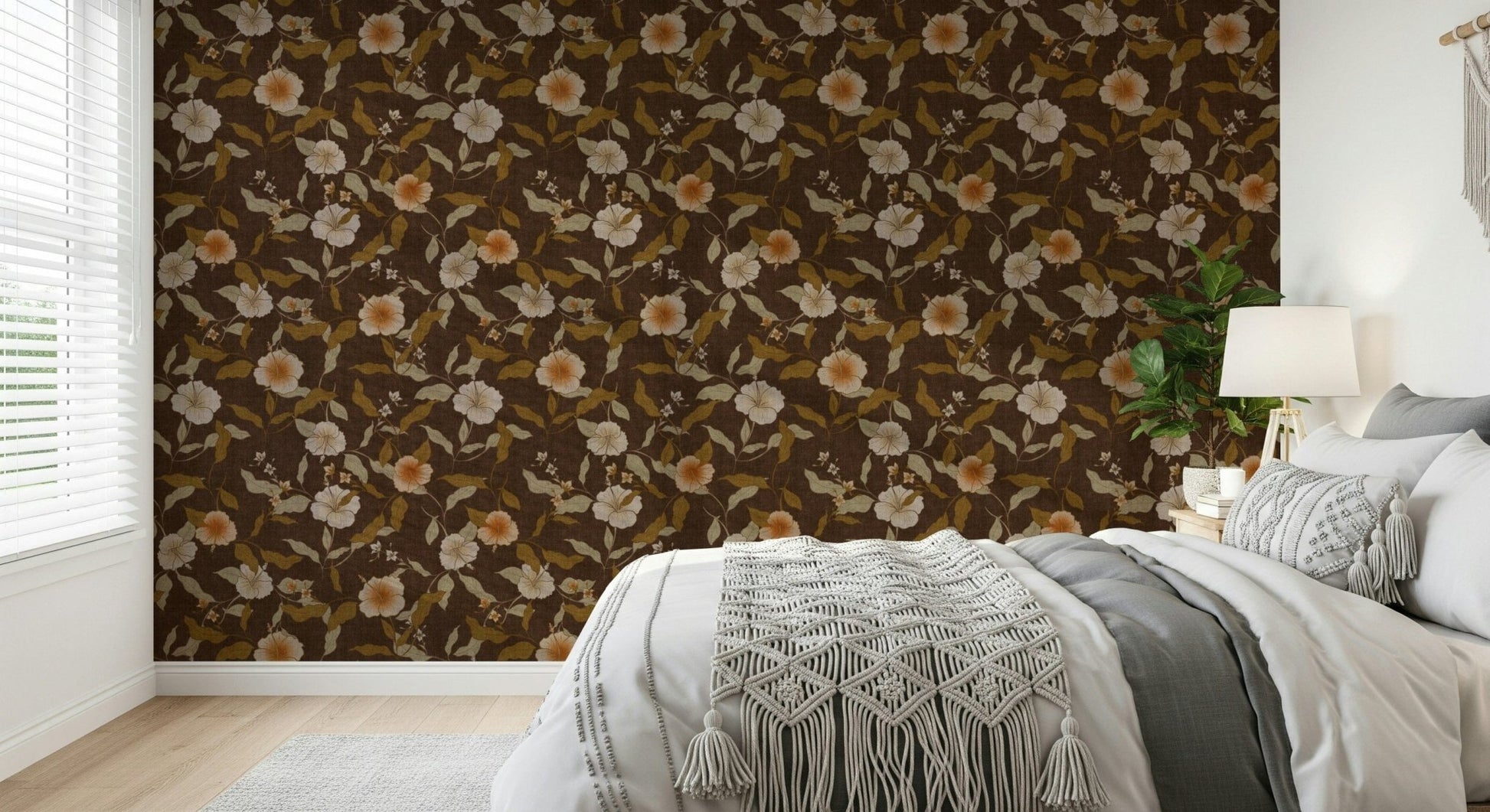Sophisticated Faded Tropical Floral Warm Vintage pattern, attractive home.