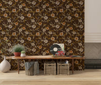 Aesthetic wall art Faded Tropical Floral Warm Vintage mural, dreamy style.