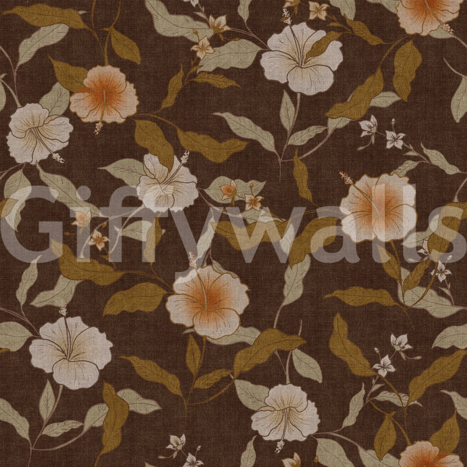 Textured Faded Tropical Floral Warm Vintage wall mural for interiors.